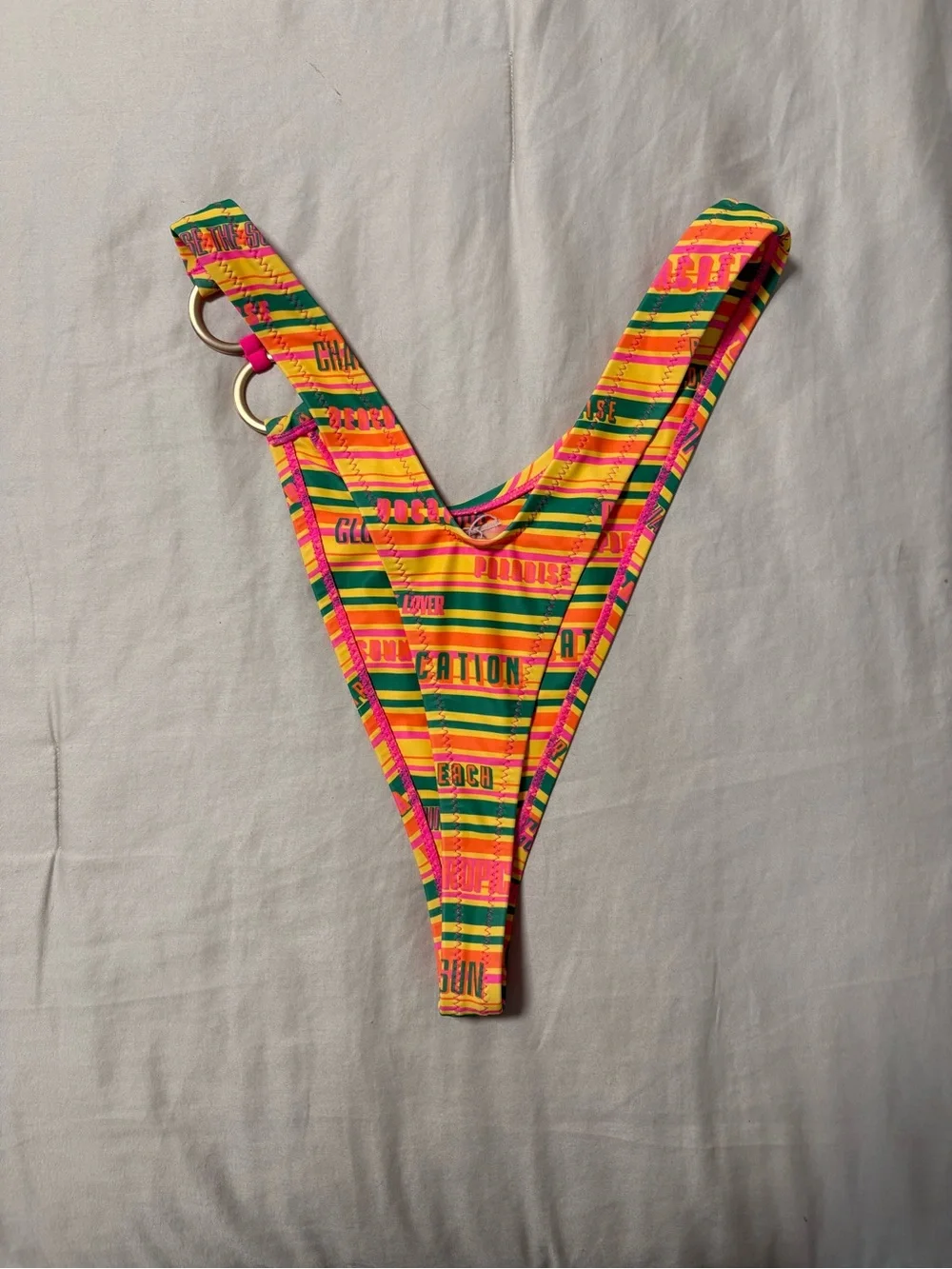 Kulani Kinis Neon Stripe Bikini Bottom in Yellow, Pink & Green